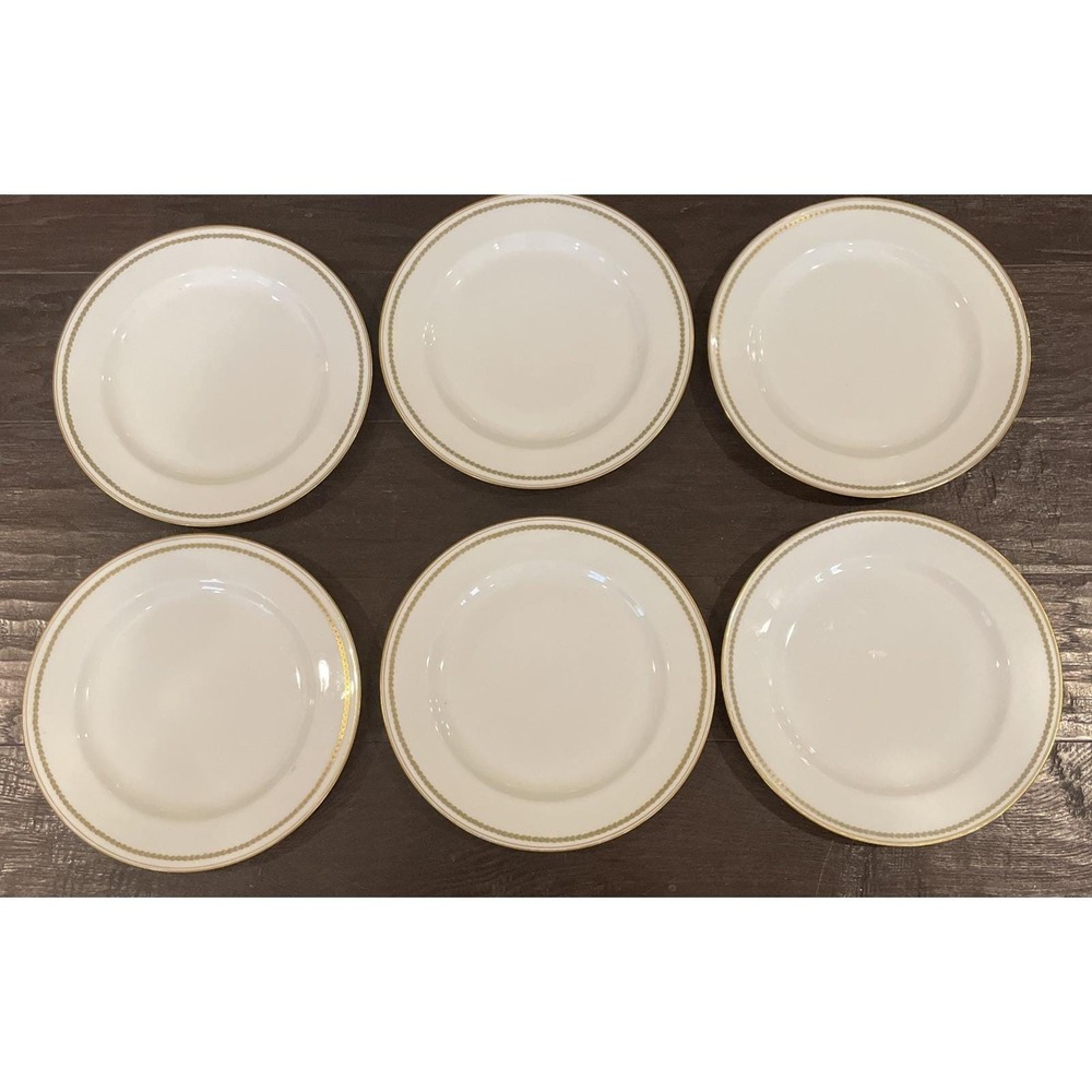 Haviland Limoges France Luncheon Plates 10" Green Heart Ring Gold Trim Set Of 6